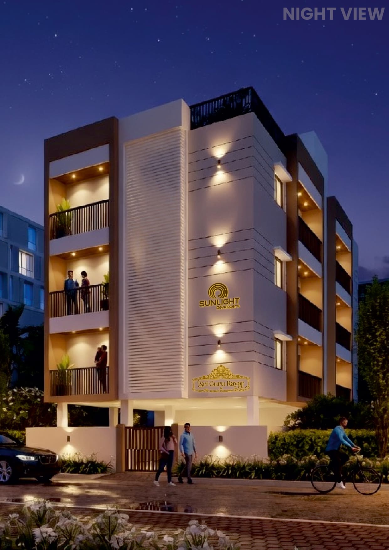 Sri Guru Rayar night elevation view
